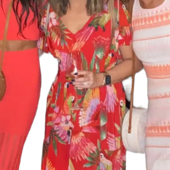 HP 🥳 Farm Rio x Anthropologie XS 0/2 Macaw Red Yellow Floral Tropical Maxi Dress - Picture 11 of 11